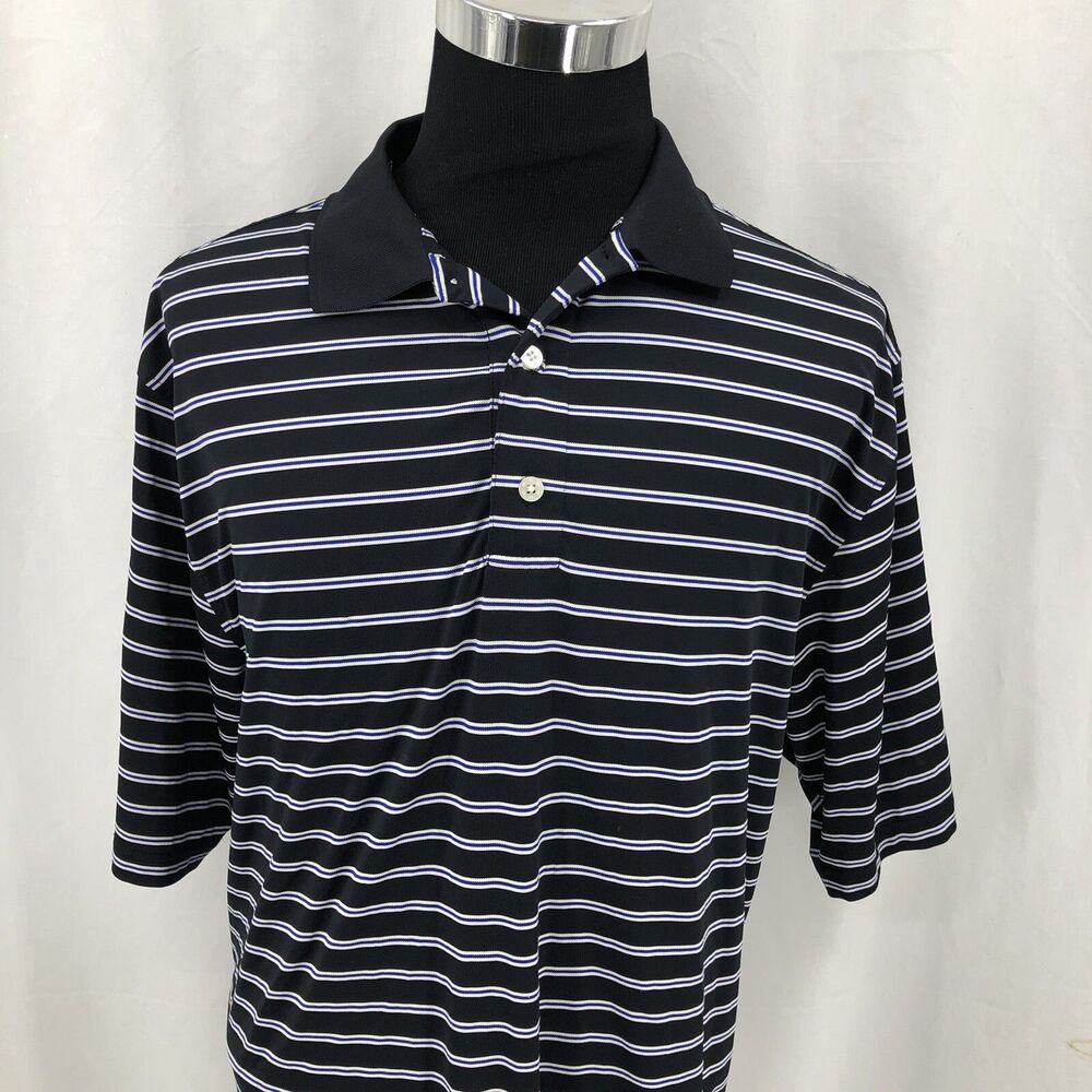 FJ FootJoy Black Blue White Striped Short Sleeve Golf Polo Shirt XL